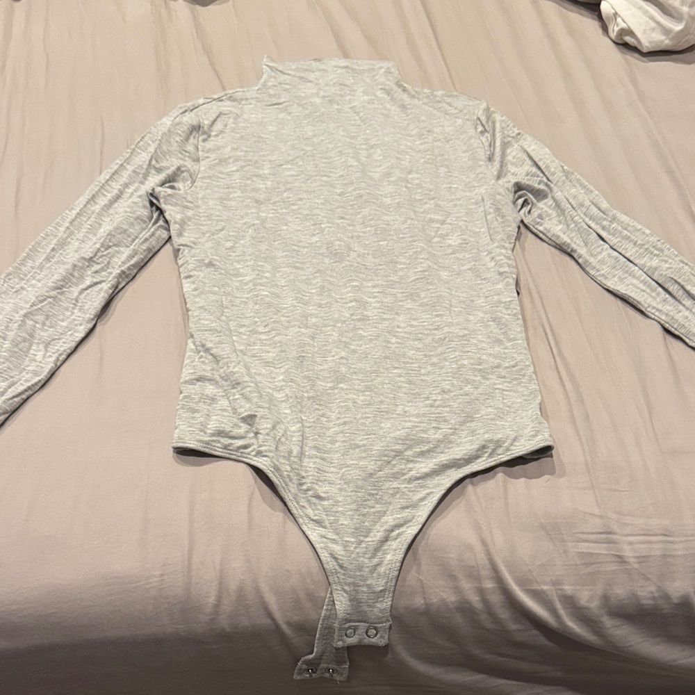 Gray Long Sleeve Mock Neck Bodysuit